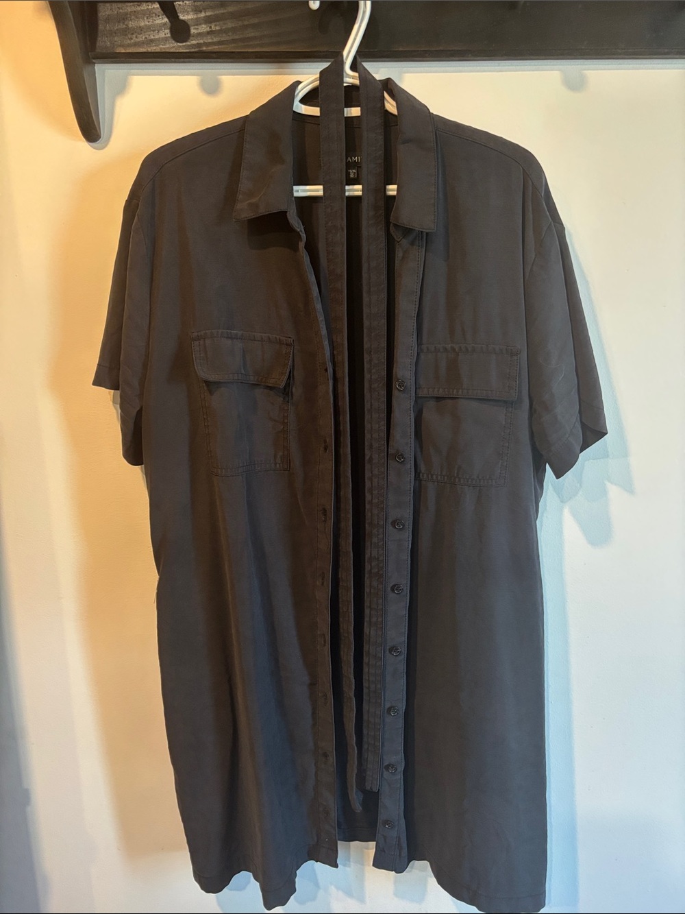 Dynamite Short Sleeve Shirt Dress in Navy Blue
